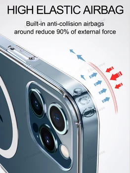 IPhone 12 11 Pro Max Atveju Skaidrios Magnetinės atsparus smūgiams Galinį Dangtelį iPhone 12 Mini Atveju Greitai Magnetinio Belaidis Kroviklis