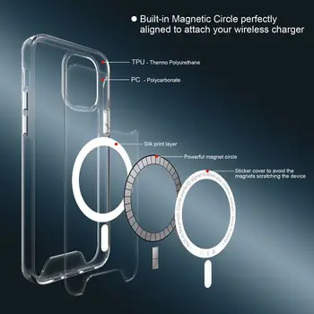 IPhone 12 Pro Max Mini 11 Magnetinio Telefono dėklas MagSafe Belaidžio atsparus smūgiams Pilna Apsauga Apsauginė Skaidri Galinį Dangtelį