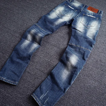 Italų Stiliaus Mados, Vyrų Džinsai Aukštos Kokybės Paslėpti Kišenėje Spliced Dizaineris Ripped Jeans Homme Streetwear Hip-Hop Džinsai Vyrams