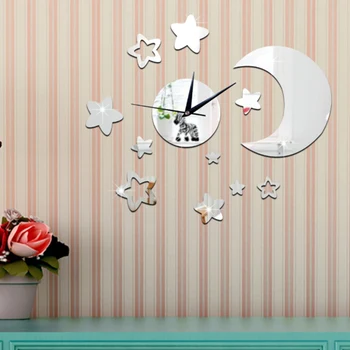 Išjungimo Laikrodis Star Mėnulis Sieninis Laikrodis Veidrodėliai Lipdukas Namų Miegamąjį Kambarį Apdaila