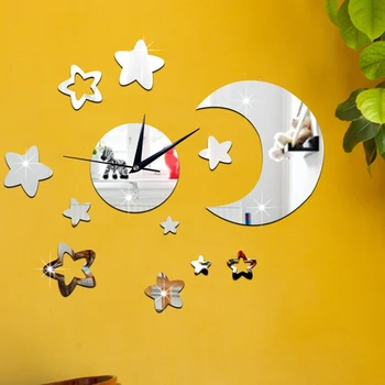 Išjungimo Laikrodis Star Mėnulis Sieninis Laikrodis Veidrodėliai Lipdukas Namų Miegamąjį Kambarį Apdaila