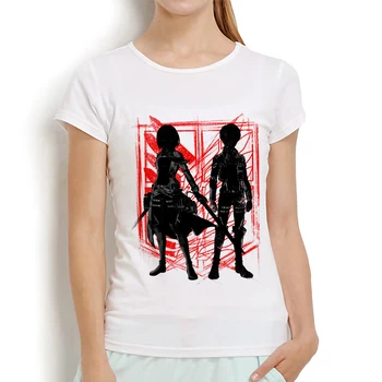 Išpuolis Titan anime Mikasa Akermano ir Eren Jaeger marškinėliai moterims naują atsitiktinis trumpomis rankovėmis marškinėlius femme mielas streetwear t-shirt