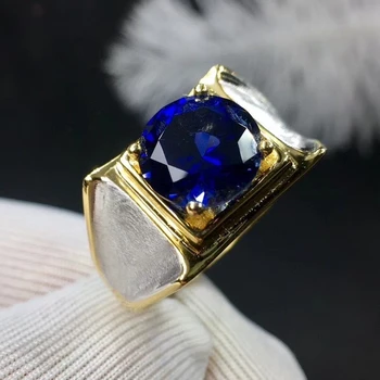 Išskirtinį royal mėlyna safyras brangakmenio žiedas vyrams žiedas gamtos perlas gera supjaustyti 925 sterlingas sidabro gimtadienio dovana dydžio 8x8mm
