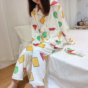 Japonijos Anime Pajama Žiemos Crayon Shin Chan Pižamos Ilgomis Rankovėmis Homewear Rinkinys Moterims Naktiniai Drabužiai Su Akių Kaukė Mens Pijama