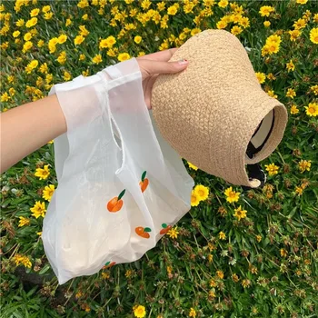 Japonijos mažų šviežių organza vaisių išsiuvinėti skaidrų maišelį mergina vieną petį krepšys