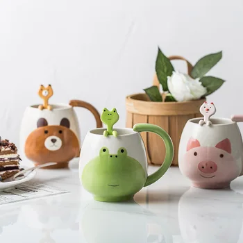 Japonijos Puodelis su Šaukšteliu Porceliano Animacinių filmų Panda Kiaulių Vaikai Pienas, Vanduo Taurės Vaikas Pusryčiai Taurės Office Sulčių Taures Kalėdų Dovanos