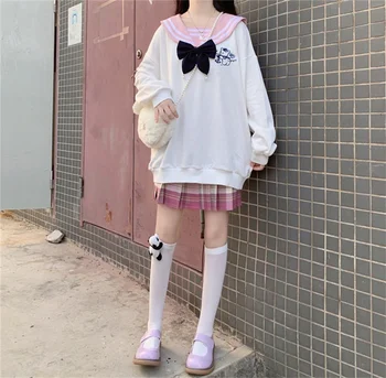 Japonijos Saldus, Minkštas Girly Preppy Stilius Atsitiktinis JK Studentų Moterų Palaidinukė 2020 M. Rudenį Sailor Apykaklės Visą Rankovėmis Marškinėliai Lady Kailis
