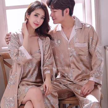 Japonijos Sleepwear už Poros Drabužių Sklandžiai Šilko Dragon Spausdinti Moterų Apdaras Haori Vyrų Pižama Nustatyti Kimono Yukata Suknelė