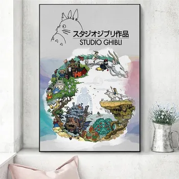 Japonų Anime Hayao Miyazaki Animacinių filmų, Plakatų ir grafikos Atkakli Toli Drobės Tapybos Dekoro Sienos Meno Nuotrauka už Kambarį