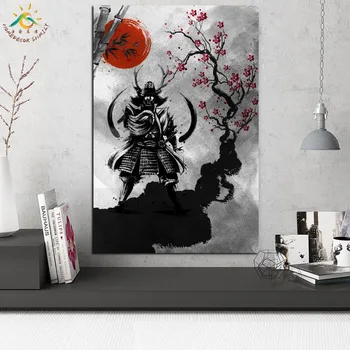 Japonų samurajus Raudona Saulė Modernios Sienos Menas Spausdinti Pop Art Plakatai ir Spausdina Pažymėkite Drobės Tapybos sienos nuotraukas, už Kambarį