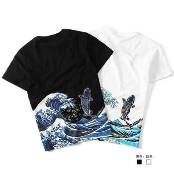 Japonų Stiliaus Vasaros Drabužių 2018 Stiliaus Vyrų Mados Karpis Tatuiruotė Print T-Marškinėliai, Medvilnės, Trumpomis Rankovėmis Fitneso Marškinėliai
