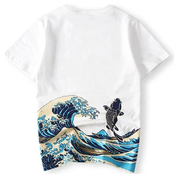 Japonų Stiliaus Vasaros Drabužių 2018 Stiliaus Vyrų Mados Karpis Tatuiruotė Print T-Marškinėliai, Medvilnės, Trumpomis Rankovėmis Fitneso Marškinėliai