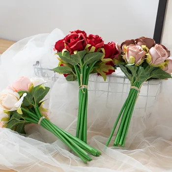 Jaunavedžių Vestuvių Puokštė Priedai Bridesmaid, Šilko Rožės Nuotakos Puokštės Baltos Dirbtinės Gėlės Santuokos Šalies Namų Puošybai