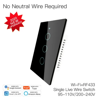 JAV 120 Versija WIFI+RF433 Nėra Neutralus Smart Switch Vieno Gaisro Smart Gyvenimas/Tuya Programėlė Veikia Su Alexa, Google 