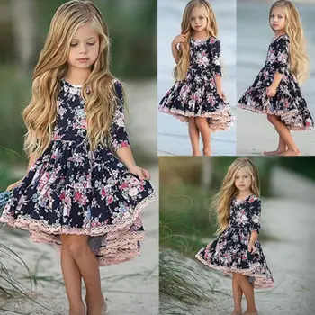 JAV Gėlių Vaikai Mergina Suknelė Princesė Kūdikių Nėrinių Gėlių Partijos Inscenizacija Suknelės 1-6Y