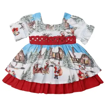 JAV Kalėdų Bamblys Vaikas Baby Girl Kalėdos Suknelė Festivalis Užsiliepsnojo Šalis Santa Swing Suknelė