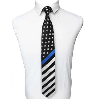 JEMYGINS Original Šilko Plona Mėlyna Linija Dryžuotas Kaklaraištis Amerikos Vėliavos Žvaigždučių JAV Policijos Mens Necktie Aukščiausios Kokybės Kaklaraištis
