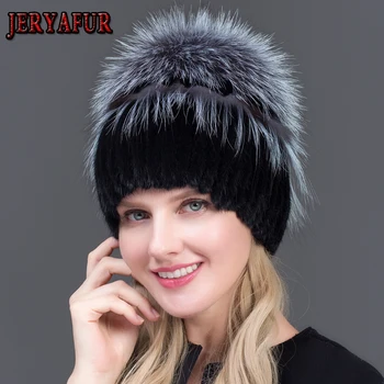 JERYAFUR Moterų kailio kepurę žiemą originali audinės kailio skullies su silver fox fur pp pp top beanies karšto pardavimo rusijos kailio kepurė