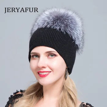 JERYAFUR rusijos Rudens žiemos faba pupelių dangtelį, vyrų ir moterų vilnos megzti galvos apdangalai, laisvalaikio skrybėlę ir meškėnas kailių fox Slidinėjimo Kepurę