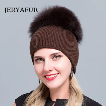 JERYAFUR rusijos Rudens žiemos faba pupelių dangtelį, vyrų ir moterų vilnos megzti galvos apdangalai, laisvalaikio skrybėlę ir meškėnas kailių fox Slidinėjimo Kepurę