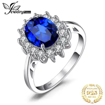 JewelryPalace Sukurta Mėlynas Safyras Žiedas Princess Crown Halo Sužadėtuvių, Vestuvių Žiedai 925 Sterlingas Sidabro Žiedai Moterims 2021