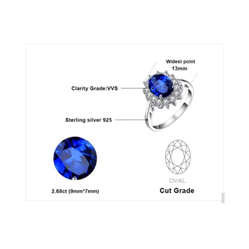 JewelryPalace Sukurta Mėlynas Safyras Žiedas Princess Crown Halo Sužadėtuvių, Vestuvių Žiedai 925 Sterlingas Sidabro Žiedai Moterims 2021