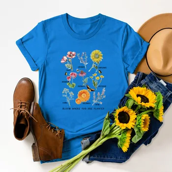 JFUNCY Medvilnės Gėlių Grafinis Tees Moterų Viršūnių Vasaros T-shirt Plius Dydis-trumpomis Rankovėmis Moteris Marškinėliai Lady Atsitiktinis Marškinėlius