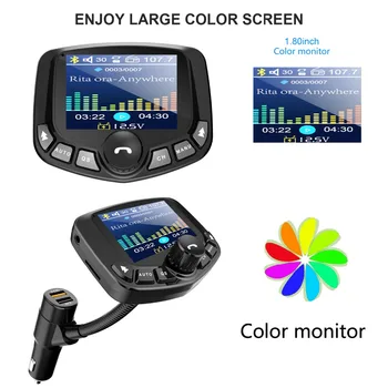 JINSERTA 1.8 colio, Bluetooth, MP3 Grotuvas, FM Siųstuvas su USB Dual Port QC3.0 U Disko Parama, TF Kortelę, AUX Įvesties ir Išvesties