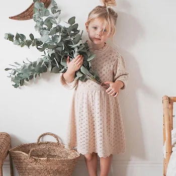 JIS Sveiki Mėgautis Vaikiška Mergaitė Žiemos Trikotažo Suknelė Gražus Vintage Stiliaus Vaikas Visą Rankovių Mezgimo Suknelė Vaikų Mados Drabužiai