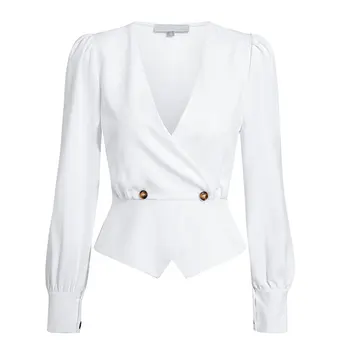Jocoo Jolee Elegantiška Balta Palaidinė Office Lady Marškinėliai Pavasario Long Sleeve V-Kaklo Derliaus Palaidinės Dizaineris Vatos Pagaliukai Blusa Mujer