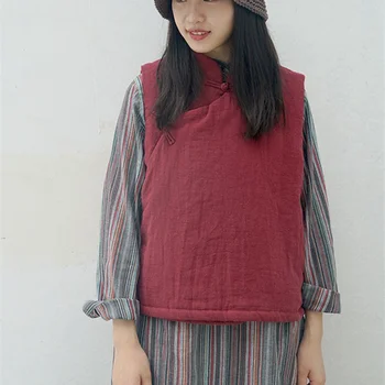 Johnature Moterų Kinų Stiliaus Medvilnės Marškinėliai 2020 M. Rudens Žiemos Originalus Vintage Berankovis O-Kaklo Mygtuką Plius Medvilnės Marškinėliai