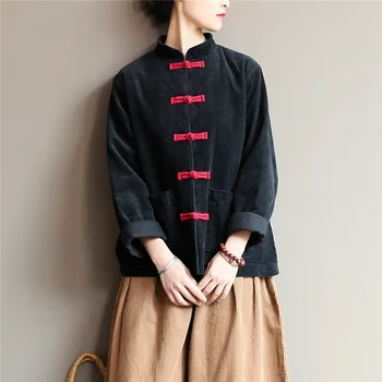 Johnature Moterų Velvetas Marškiniai, Palaidinės Vintage Stiliaus Kinijos Viršūnių 2020 M. Rudenį Naujų Vientisos Spalvos Mygtuką Prarasti Aukštos Kokybės Marškinėliai