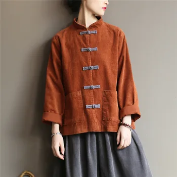 Johnature Moterų Velvetas Marškiniai, Palaidinės Vintage Stiliaus Kinijos Viršūnių 2020 M. Rudenį Naujų Vientisos Spalvos Mygtuką Prarasti Aukštos Kokybės Marškinėliai
