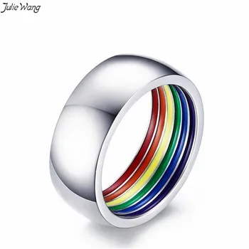 Julie Wang 1PC Nerūdijančio Plieno Vaivorykštė Žiedai Vyrams LGBT Ateiti iš Spintos Pareiškimą Papuošalai Dovana Žiedas už Gėjų Draugas