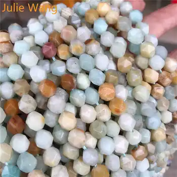 Julie Wang 46PCS 8mm Kristalų Natūralaus Akmens Karoliukai Geometrinis Briaunoti Karoliukai, Metalinės Apyrankės Karoliai, Papuošalai Priėmimo Priedų