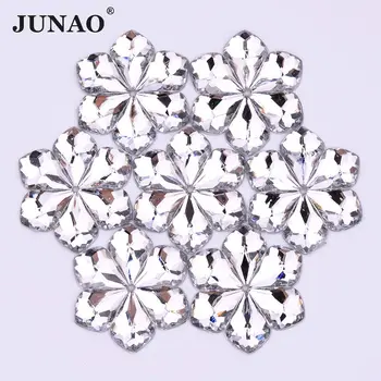 JUNAO 28mm Siuvimo Aišku, Baltos Gėlės Cirkonio Didelis Kristalų Appliques Flatback Akrilo Akmenys Siūti Diamond Masės Amatų