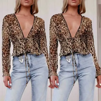 Jungtinė karalystė Moterys, Leopardas spausdinimui ilgomis Rankovėmis Marškinėliai Topai Ponios Prarasti Palaidinė Plius Dydis S-XL
