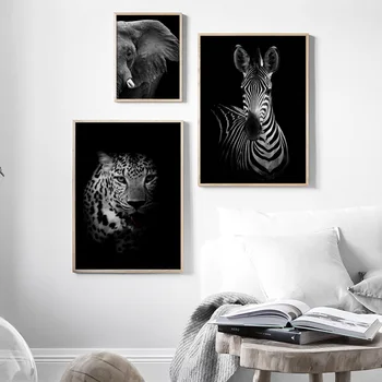 Juoda Balta Liūtas, Zebras, Leopardas, Dramblys Sienos Meno Tapybos Drobės Šiaurės Plakatai Ir Spausdina Sienos Nuotraukas Gyvenimo Kambario Dekoro