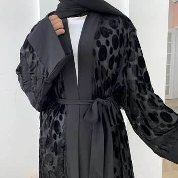 Juoda Eid Mubarakas Abaja Kaftan Dubajus Turkija Kimono Megztinis Hijab Islamo Musulmonų Drabužiai Suknelė Abayas Moterų Apdaras Femme Ete