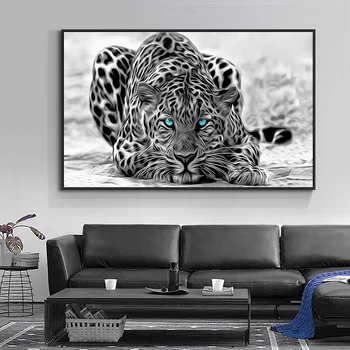 Juoda Ir Balta Leopard Gyvūnų Tapybos Ant Drobės Spausdinti Šiaurės Plakatas Sienos Meno Nuotrauką Kambarį Namų Dekoro Frameless