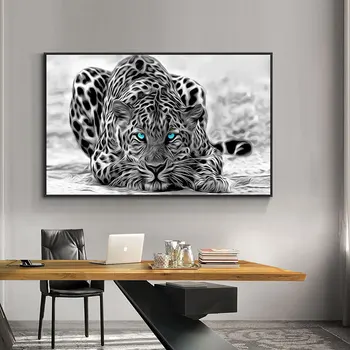 Juoda Ir Balta Leopard Gyvūnų Tapybos Ant Drobės Spausdinti Šiaurės Plakatas Sienos Meno Nuotrauką Kambarį Namų Dekoro Frameless