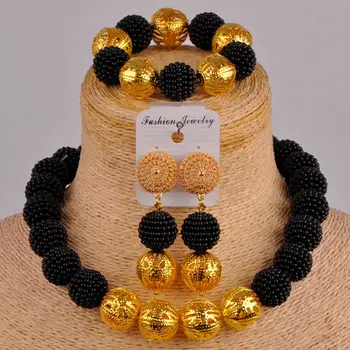 Juodas kostiumas afrikos juvelyrika nustatyti, imituojant pearl nigerijos karoliai šalis papuošalų rinkiniai FZZ88
