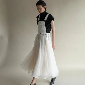 Juodos Džinsinio Audinio Tinklelio, Be Rankovių Aukštos Juosmens Moterų Suknelė Korėjos 2020 Metų Vasaros Lady Maxi Suknelės Skraiste Janpan Plėtra Femme Vestiods