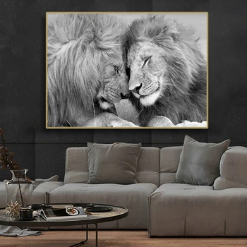 Juodosios Afrikos Liūtai Drobės Tapybos Gyvūnų Sienos Menas, Plakatų ir grafikos Lion Head to Head Art Nuotraukų Kambarį Namų Dekoro
