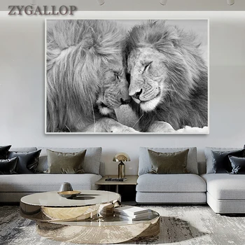 Juodosios Afrikos Liūtai Drobės Tapybos Gyvūnų Sienos Menas, Plakatų ir grafikos Lion Head to Head Art Nuotraukų Kambarį Namų Dekoro