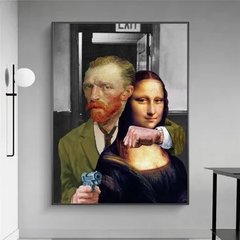 Juokinga Meno Van Gogas ir Mona Lisa Drobės Plakatai ir spausdinimo Abstrakčiai Žinomų Tapybos ant Drobės Sienos Nuotraukas Namų Cuadros