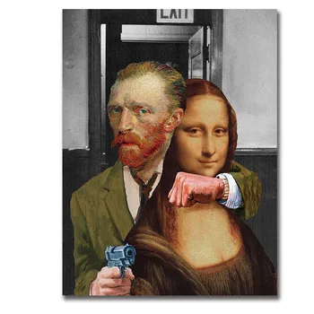 Juokinga Meno Van Gogas ir Mona Lisa Drobės Plakatai ir spausdinimo Abstrakčiai Žinomų Tapybos ant Drobės Sienos Nuotraukas Namų Cuadros