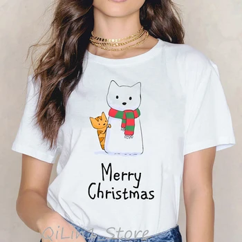 Juokinga T marškinėliai Moterims Kalėdų T-shirts Kalėdos Tshirts kawaii Santa Claus marškinėliai Katė Padengia Spausdinimo Šalies Marškinėlius Lašas Laivybos
