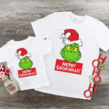 Juokingas Kalėdų Grinch Spausdinti Šeimos derinti Drabužius T-shirt Tėtis Daught Sūnus Individualų Pavadinimą 