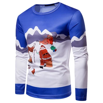 Juokingas Kalėdų Marškinėliai Vyrams 2018 Nauja 3D Kalėdų Senelis Print Long Sleeve T-shirt Vyrai Harajuku Hip-Hop Streetwear Viršūnes Tees